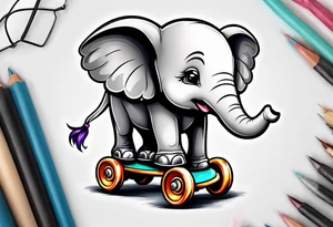 Baby Elephant with roller skates tattoo idea