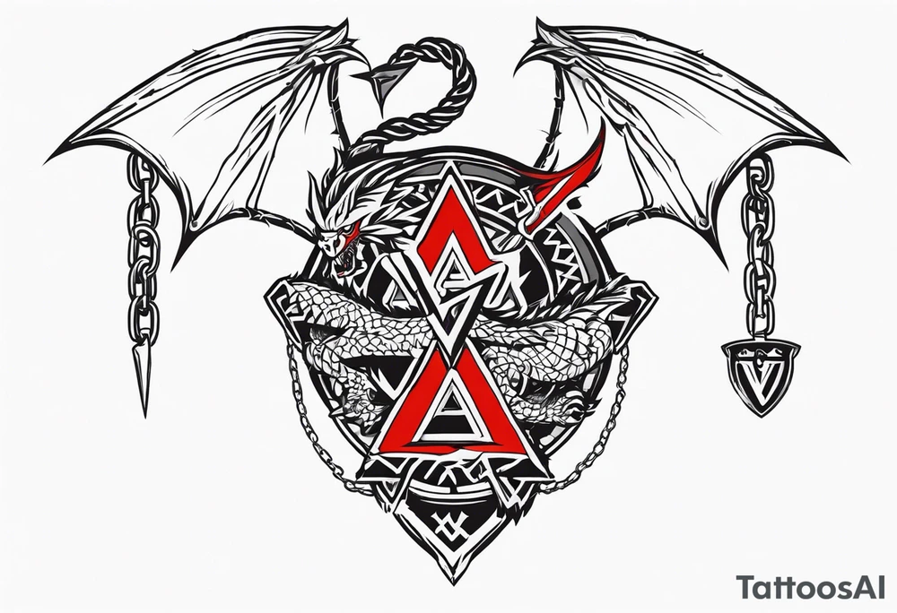 Valhalla sword shield axe barbed wire chains valknut fire dragon tattoo idea Valhalla sword shield axe barbed wire chains valknut fire dragon tattoo idea