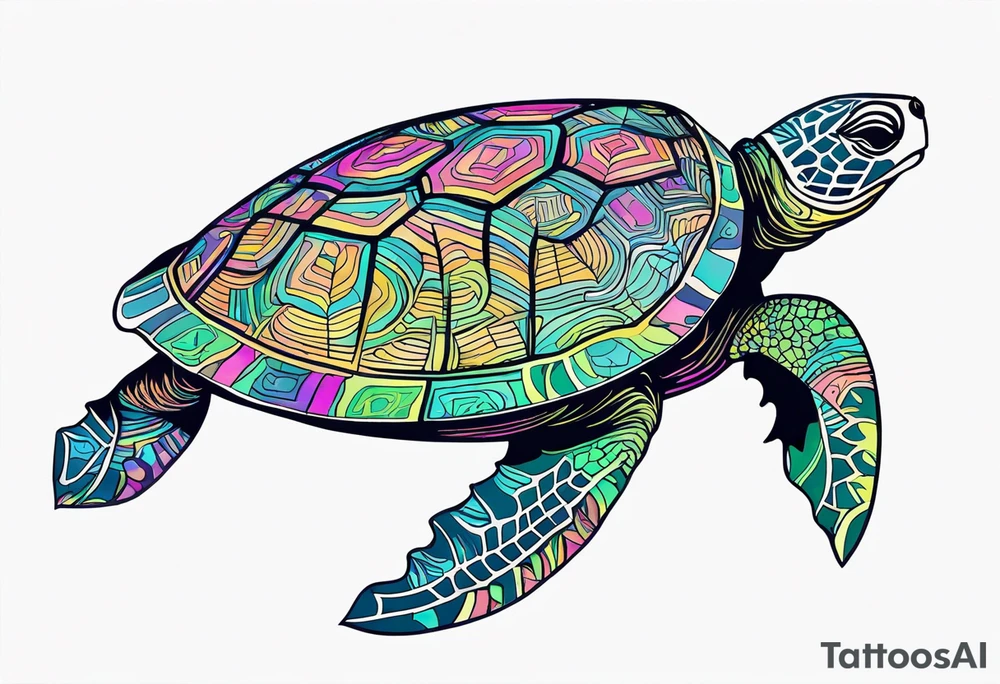 tropical psychedelic turtle's back, top down view, as seen from above tattoo idea