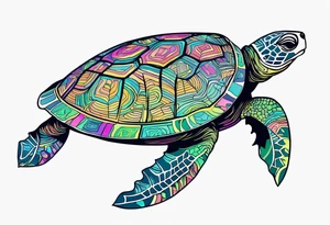 tropical psychedelic turtle's back, top down view, as seen from above tattoo idea