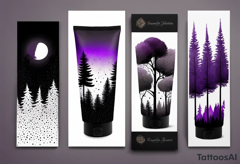 forest, purple and black, covered from wrist to forearm, fully covered, no borders, blackwork tattoo idea