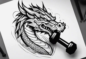 Simple Dragon with dumbbell in mouth tattoo idea