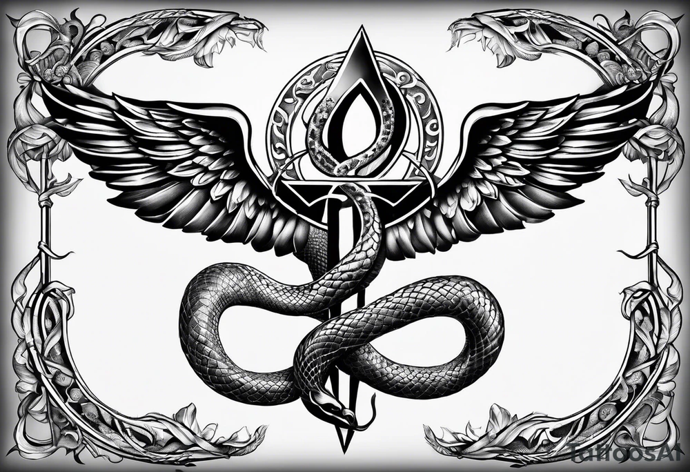 staff of caduceus snakes square and compass tattoo idea