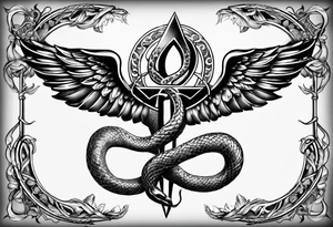 staff of caduceus snakes square and compass tattoo idea