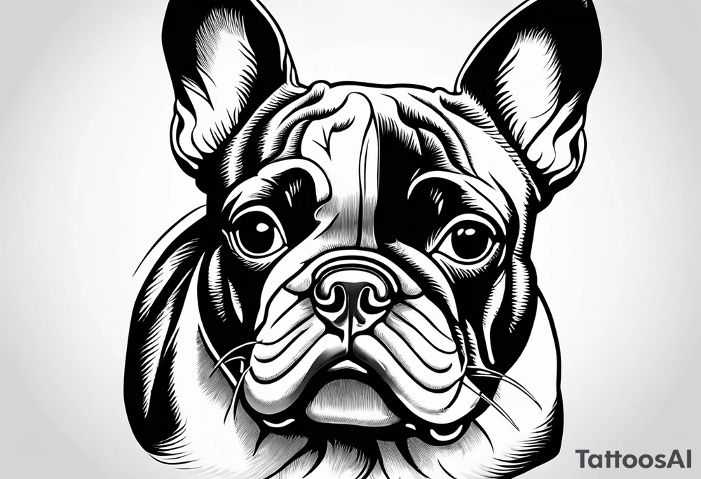 Design a delicate outline tattoo of a French Bulldog, emphasizing its charming features and quirky expression tattoo idea