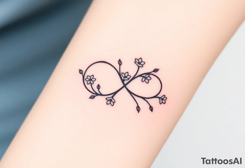 An infinity symbol made of intertwined vines, with delicate flowers blooming along its curves, representing love that grows over time tattoo idea