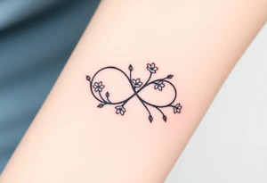 An infinity symbol made of intertwined vines, with delicate flowers blooming along its curves, representing love that grows over time tattoo idea
