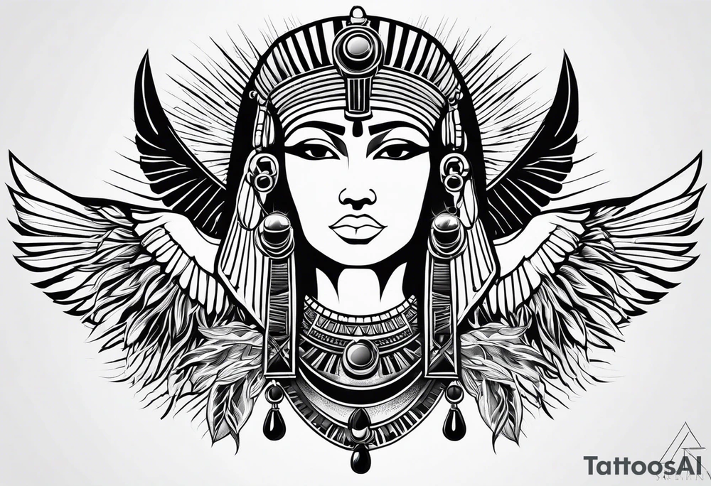 black and white Egyptian goddess Isis tattoo idea