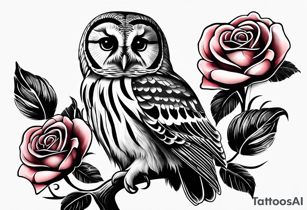 Barred owl and a rose tattoo idea