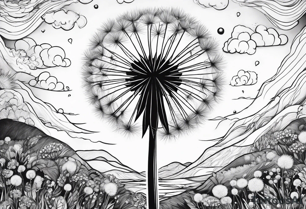 Blowing dandelion , I want adventure in the great wide somewhere tattoo idea