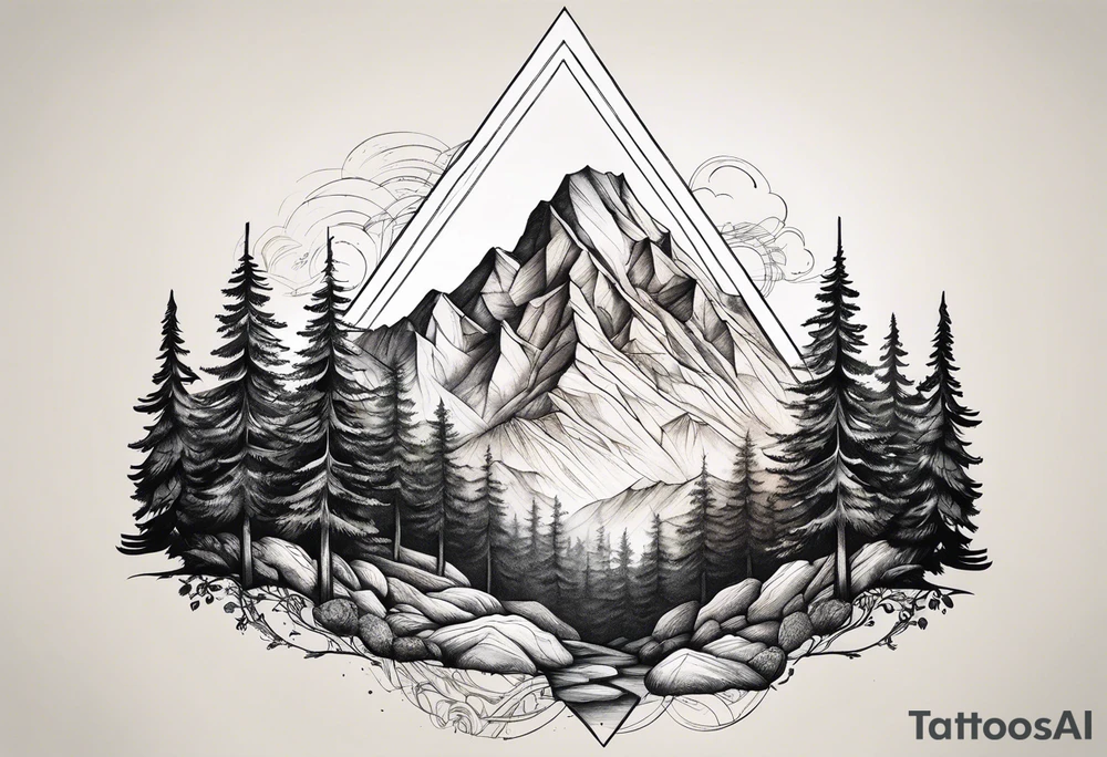 triangle shape trees mountain tattoo idea