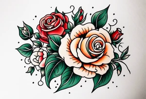 sleeve tattoo traditional style with lots of small roses on a vine tattoo idea