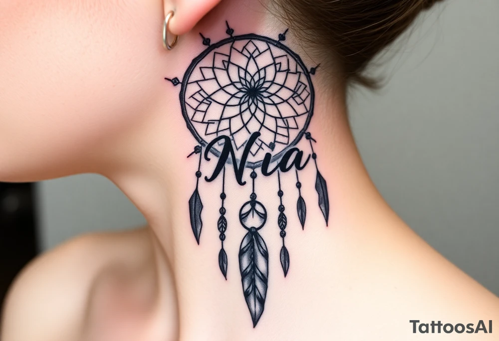Name Nia in a  dreamcatcher tattoo idea