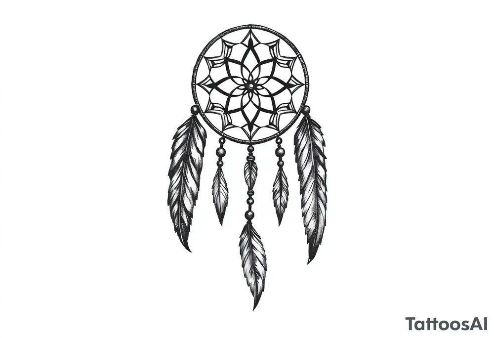 dreamcatcher, with feathers, authentic tattoo idea