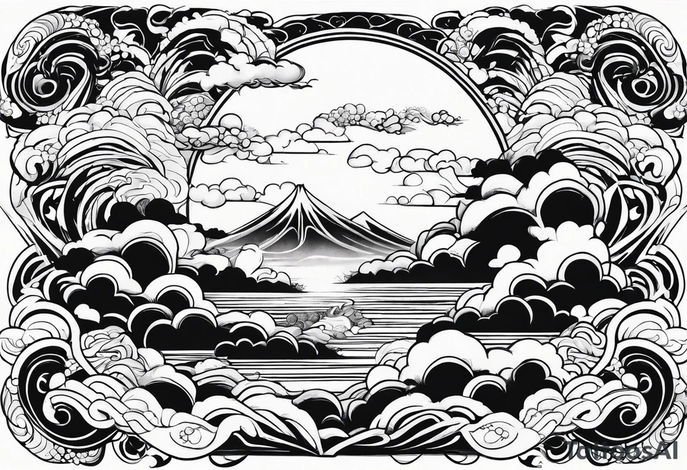 japanese clouds encirkling earth tattoo idea