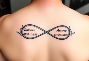 an infinity symbol with Dolores 08.30.1932 – 01.30.2022
Audrey  07.18.1935 – 08.21.2022 tattoo idea