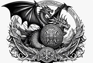 Valhalla sword shield dragon axe viking 
ship tattoo idea