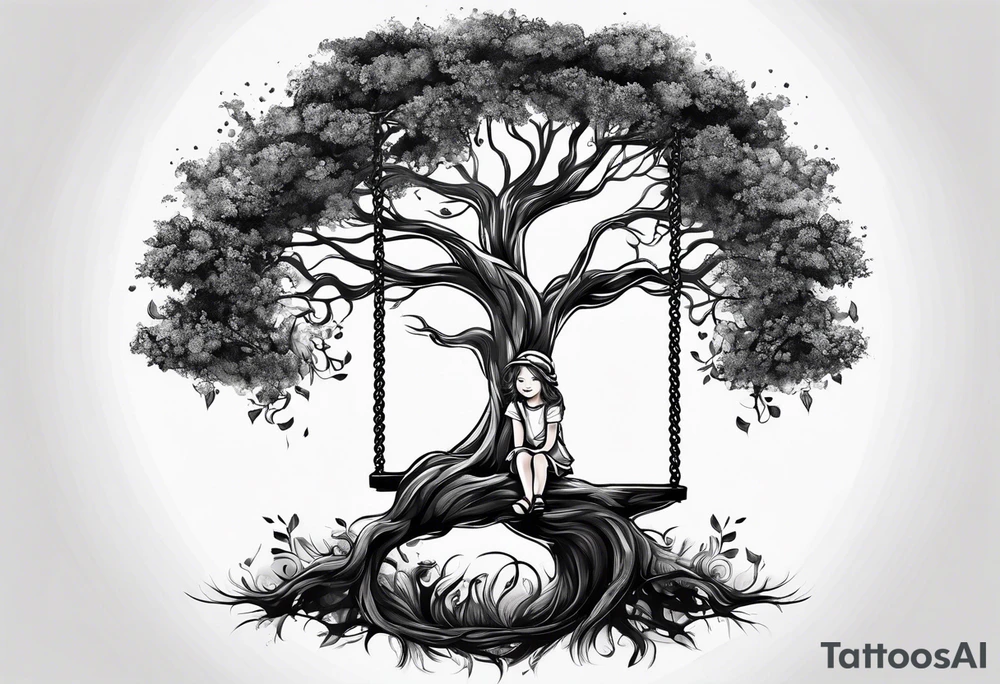 little girl swinging under a tree of life tattoo idea
