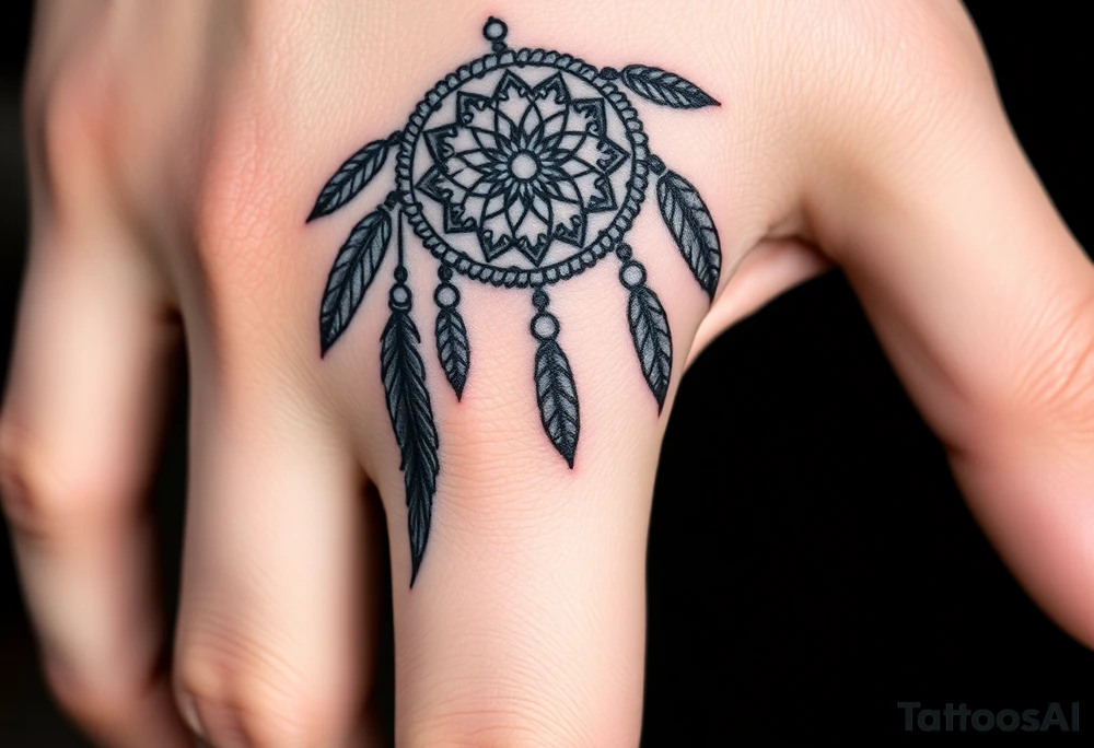 native dreamcatcher with flowing feathers and sacred beads tattoo idea