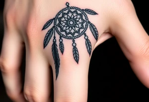 native dreamcatcher with flowing feathers and sacred beads tattoo idea