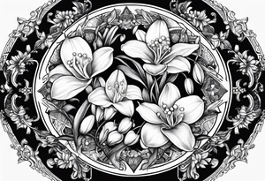 Honeysuckle lily of the valley orchid  snapdragon mandala black tattoo design tattoo idea