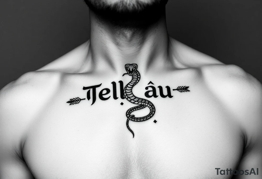 telugu text on chest with arrow and snake tattoo idea