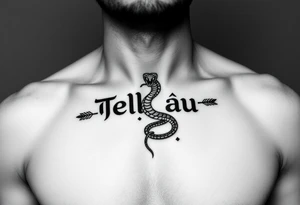 telugu text on chest with arrow and snake tattoo idea