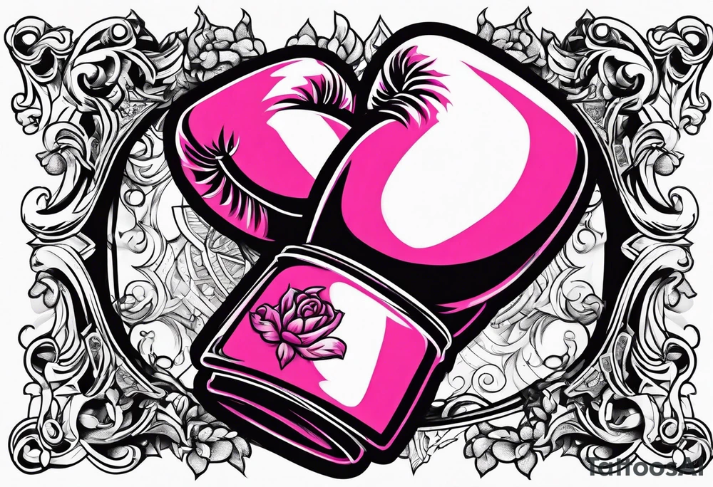 Breast cancer symbol with pink boxing gloves tattoo idea