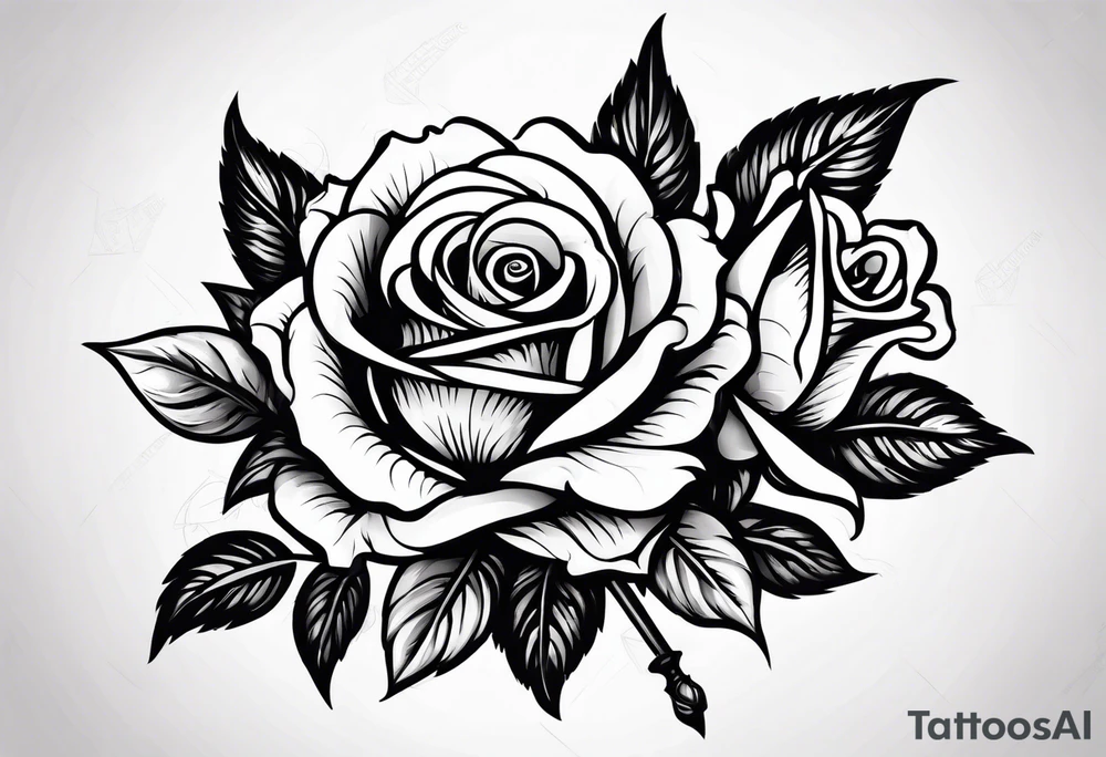 Rose combines with swords tattoo idea