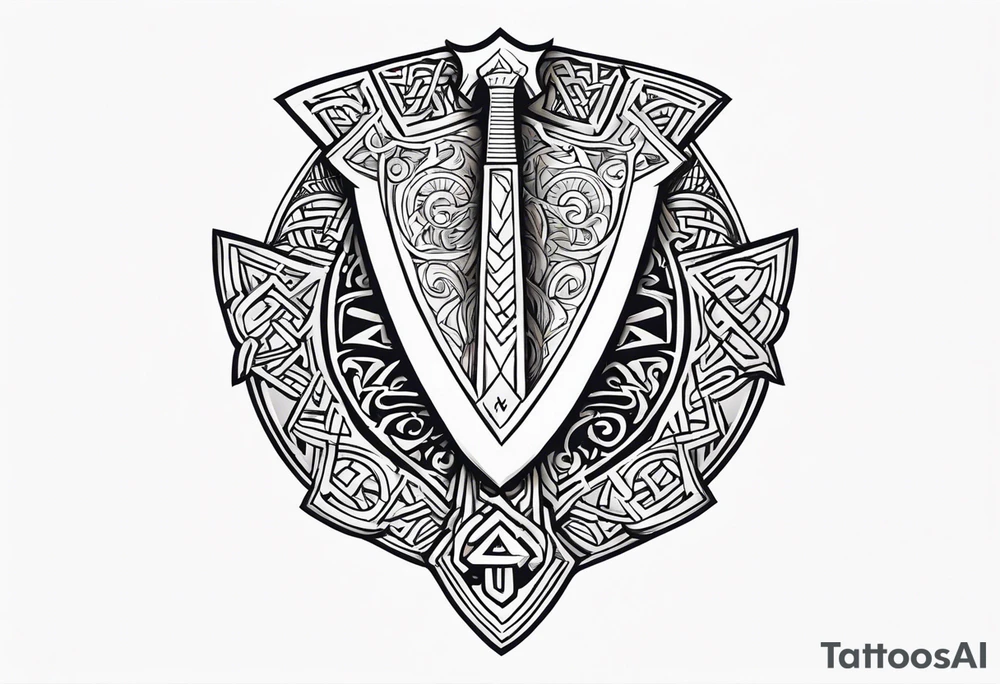 Valhalla sword 
shield axe Valknut tattoo idea