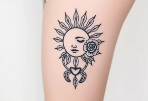 Traditional old
School sun with simple face, Sun, rose and crab old school style henna style tattoo idea