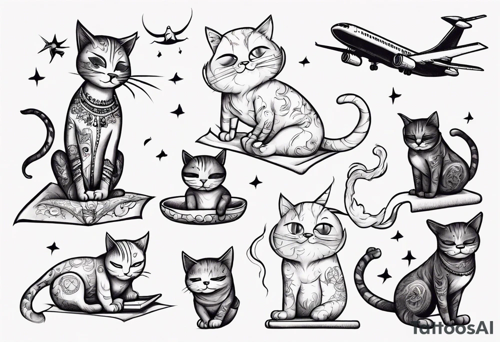 Cat doing yoga on a plane tattoo idea