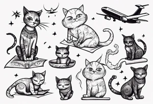 Cat doing yoga on a plane tattoo idea