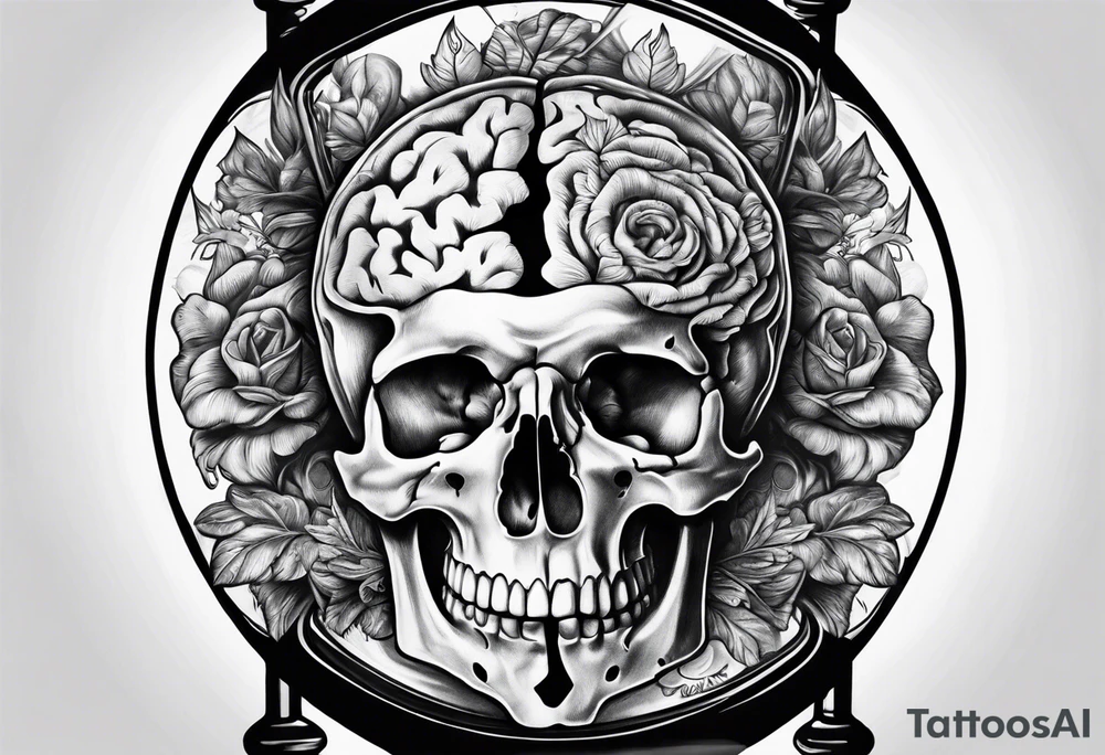 Human anatomical brain inside hourglass for man tattoo idea