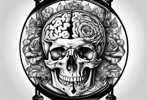 Human anatomical brain inside hourglass for man tattoo idea