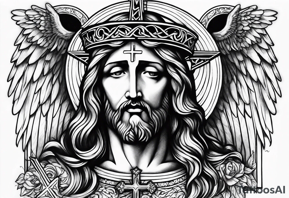 cross with jesus and angels tattoo idea