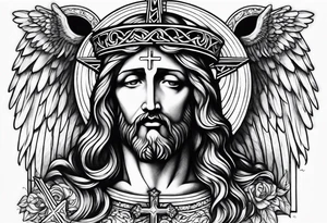 cross with jesus and angels tattoo idea