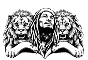 an image that represent jamaica island life with lions and bob marley tattoo idea