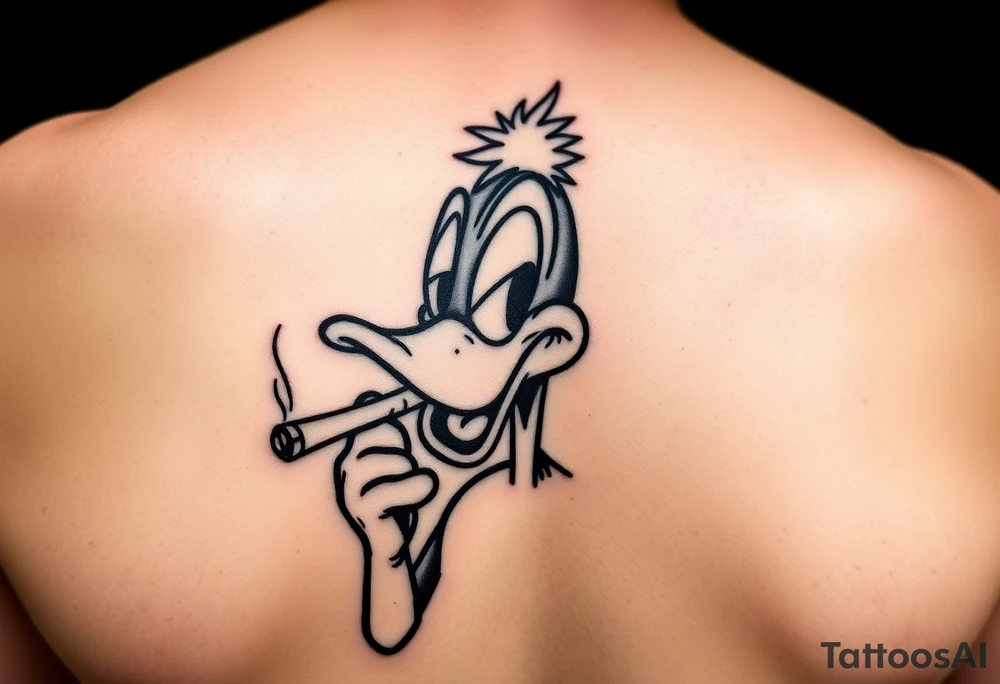 Older Daffy duck smoking a cigar tattoo idea