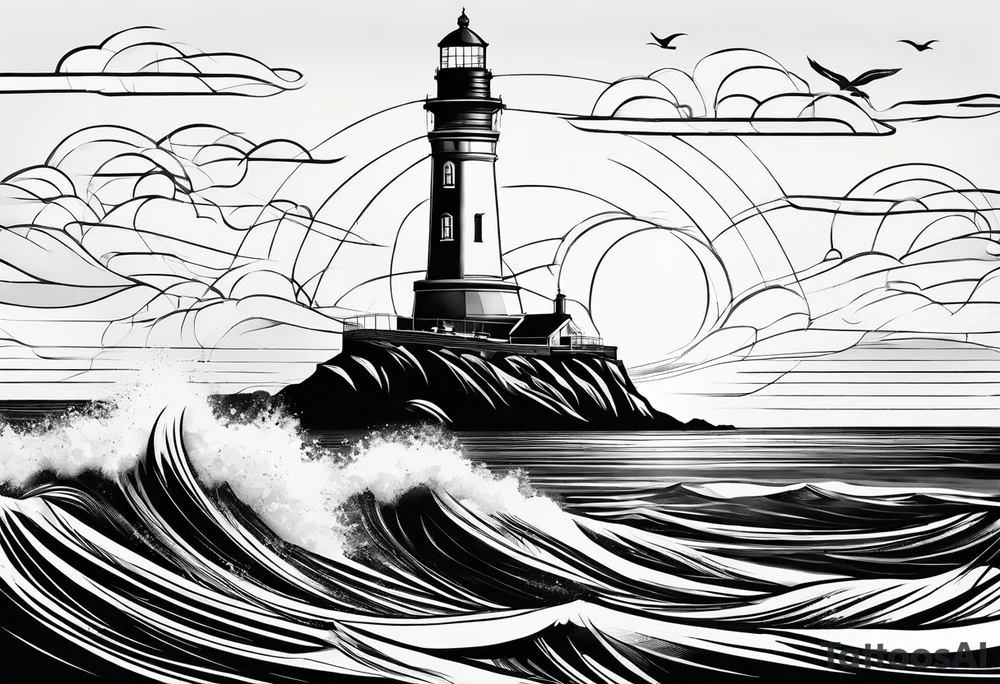 phare maritime dans un bateau a voiles. tattoo idea