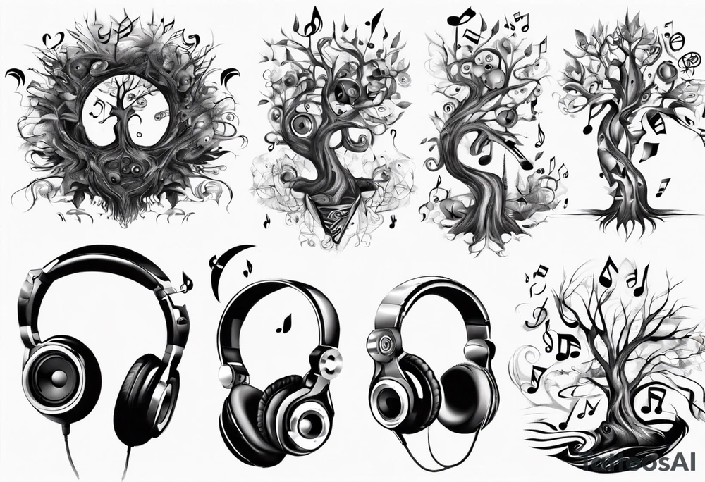 music speaker note tree headphones tattoo idea