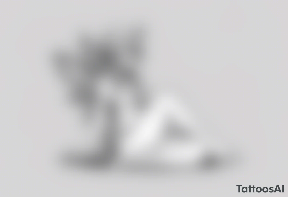 A fairy with a tail inspired by the logo of the show called Fairy Tail in a fetal position leaning in tattoo idea