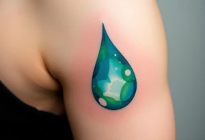 A teardrop with a watercolor effect in shades of turquoise and green, symbolizing renewal and the washing away of pain tattoo idea