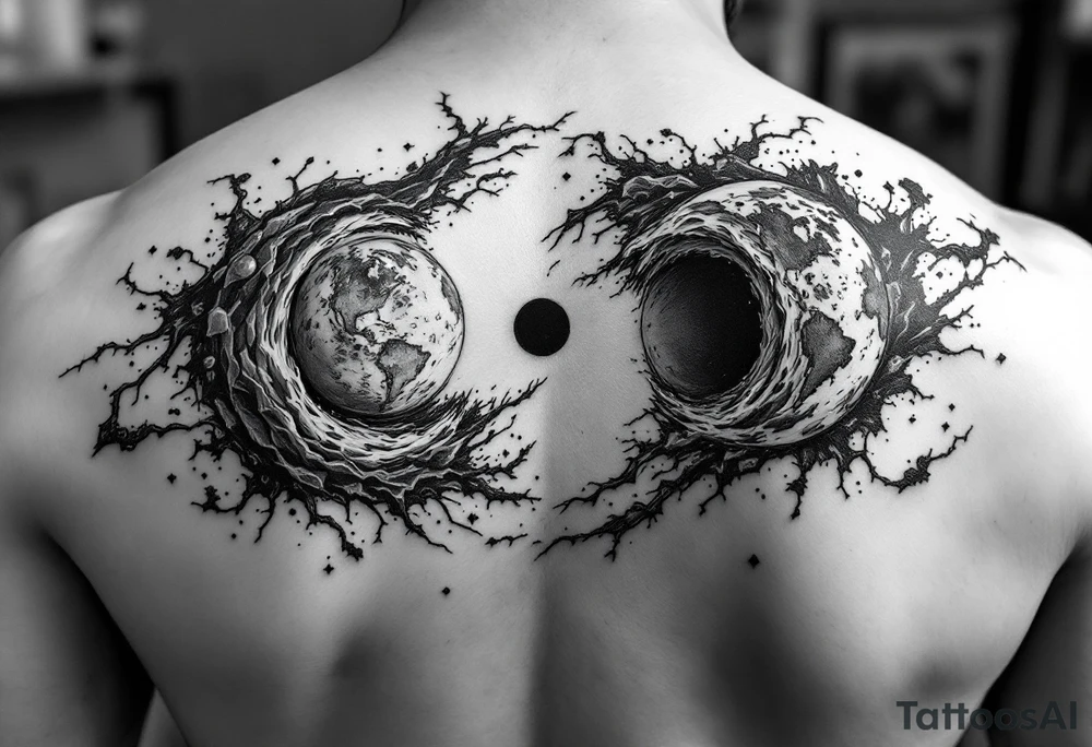 2 different worlds on both sides of a black hole tattoo idea