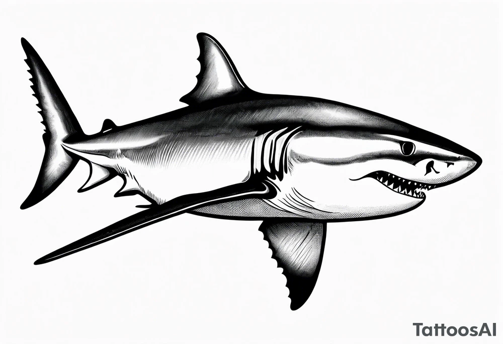 Great white shark outline with no shading but grunge tattoo idea