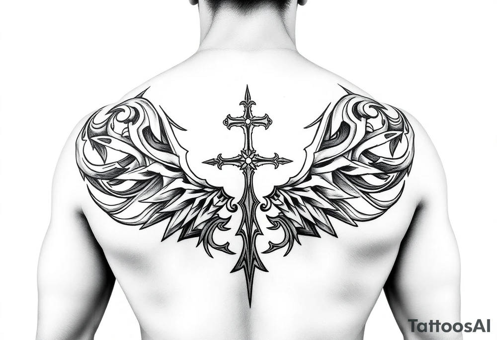 Tribal religious full sleeve  masculine tattoo idea