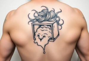 A melting lunchbox with long flowing hair tattoo idea