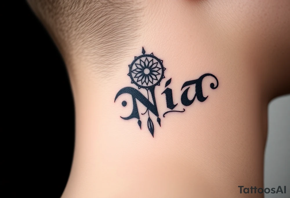 Name Nia in a dreamcatcher faded letters tattoo idea