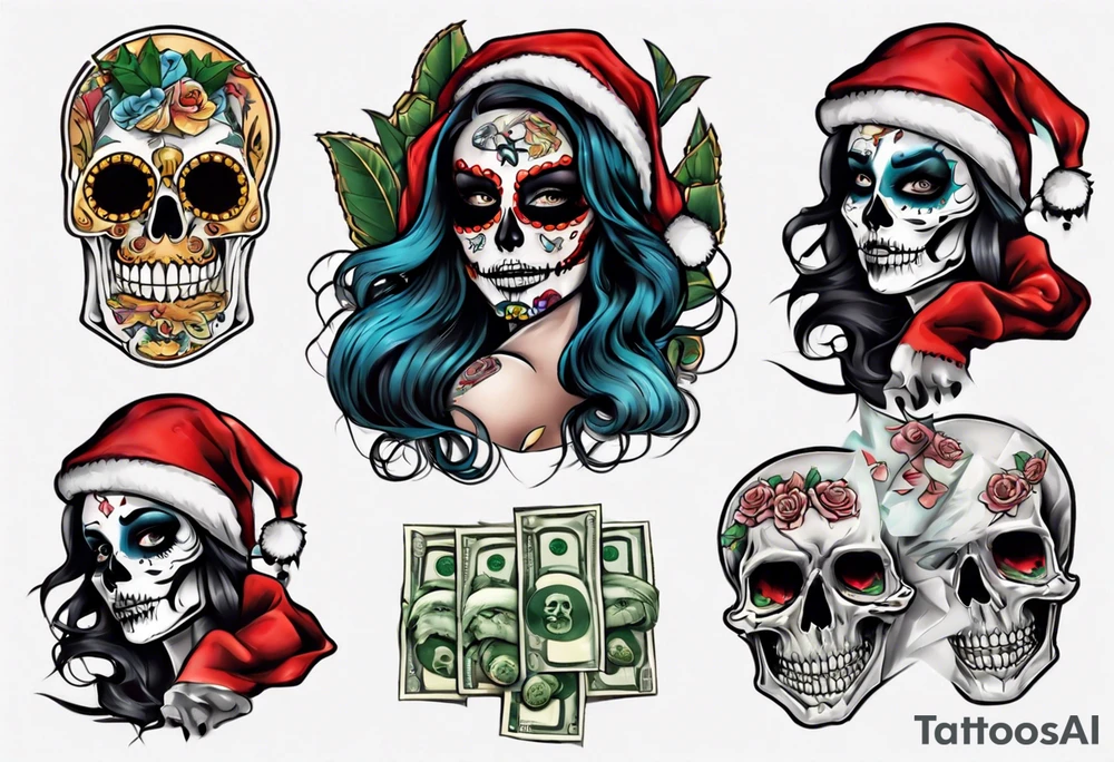 santa la muerta with money tattoo idea