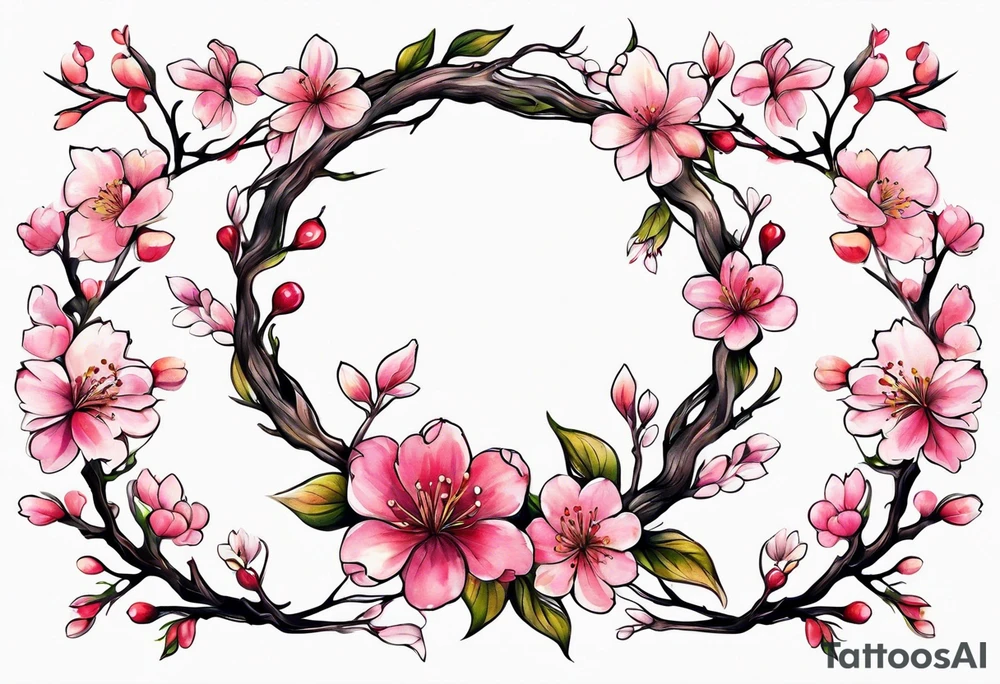 Wreath of cherry blossoms tattoo idea